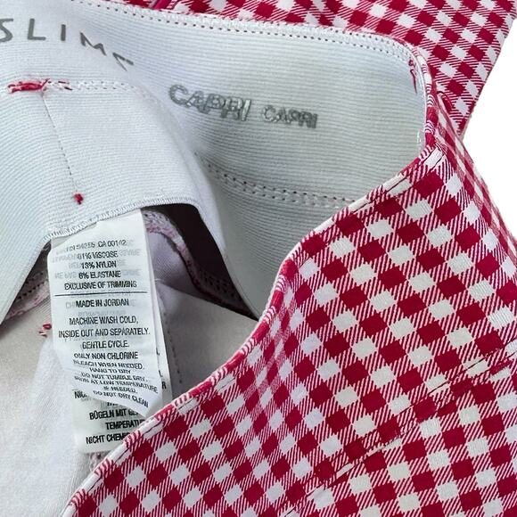 Nygard Luxe Slims Capri Size M 10-12 Pink White Gingham Check Stretch Fun Pants - Picture 8 of 11